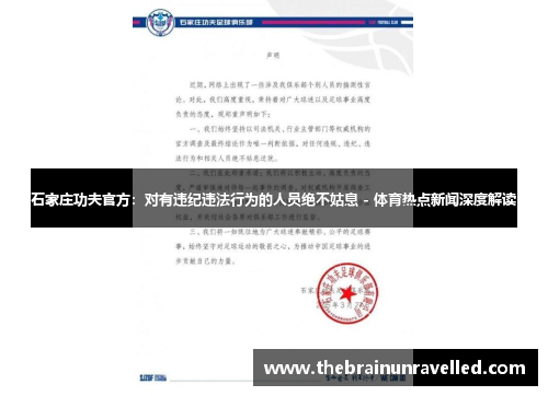 石家庄功夫官方：对有违纪违法行为的人员绝不姑息 - 体育热点新闻深度解读